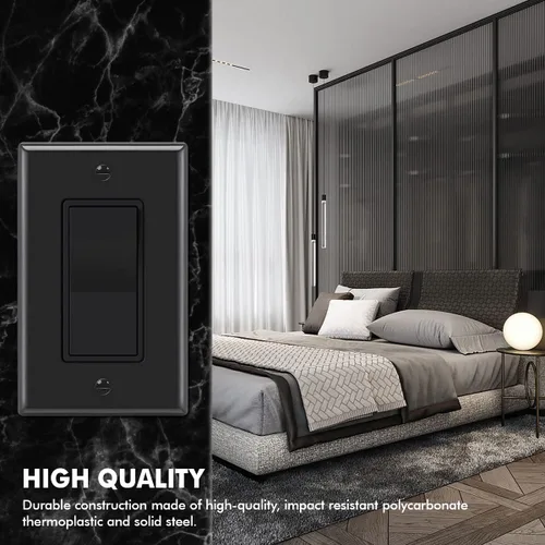 Miniatura 6 de Micmi Interruptor de pared decorativo de 3 vías, interruptor de pared negro, interruptor basculante de paleta de un solo polo o tres vías, grado