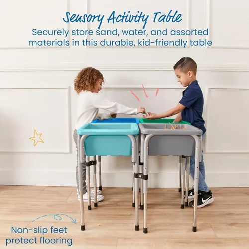 Miniatura 3 de ECR4Kids Mesa de juego ajustable para arena y agua de 4 estaciones, contenedores sensoriales, contemporánea