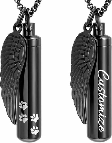 Miniatura 10 de Hearbeingt Collar de urna de cremación para cenizas para mascotas, medallón conmemorativo con estampado de patas, joyería de ceniza, colgante