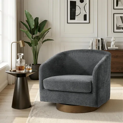Miniatura 13 de Juego de 2 Sillas Giratorias de Acento, Silla Barril Tapizada en Tela para Sala de Estar, Cómodo Sillón Redondo Sofá Individual Asiento de Lino Beige