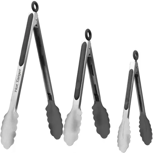 Miniatura 11 de Juego de 3 pinzas de cocina - 7, 9, 12 pulgadas, resistente, antiadherente, silicona, de acero inoxidable
