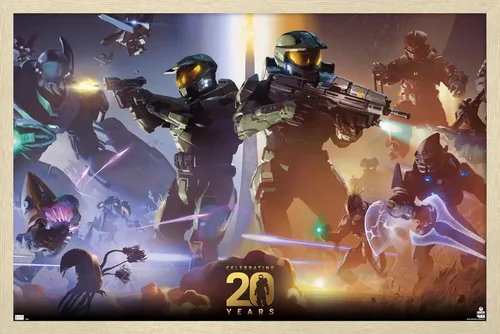 Miniatura 14 de Halo - Póster de pared de 20 años, 22.4 pulgadas de largo x 14.7 pulgadas de ancho, versión enmarcada de madera de granero