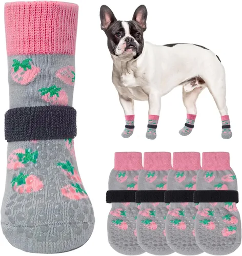 Miniatura 32 de SCENEREAL 6 piezas de calcetines antideslizantes para perros para prevenir lamido de patas para pavimento caliente/frío, calcetines de agarre