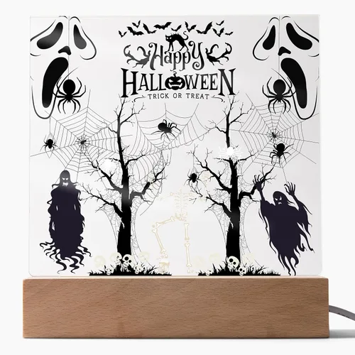 Miniatura 10 de Lámpara de Halloween espeluznante con decoración de luz nocturna con temática de araña y esqueleto, escena de castillo fantasma para una experiencia