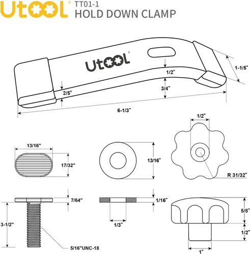 Miniatura 3 de UTOOL Paquete de 2 Abrazaderas de Sujeción para Riel en T Kit con Pernos en T de 3-1/2", 6-1/3" L x 1-1/5" de Ancho, Abrazaderas Anodizadas