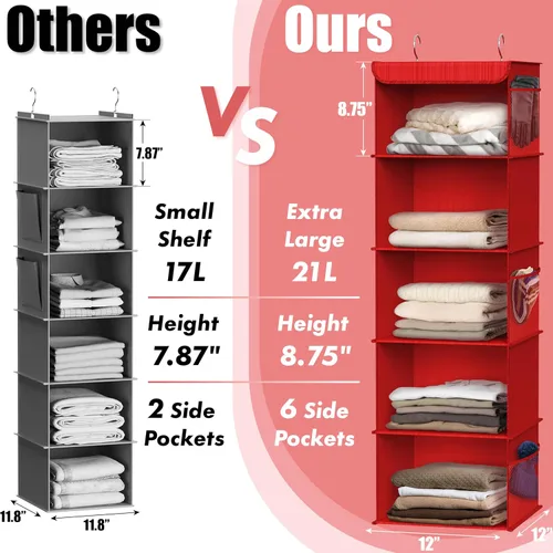 Miniatura 4 de Simple Houseware Organizador de armario colgante de 5 estantes, rojo