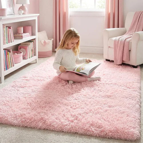 Miniatura 4 de Alfombras de área rosadas para dormitorio de niñas, decoración de sala de estar, alfombra mullida y esponjosa shag de 4x6 para habitación de niños