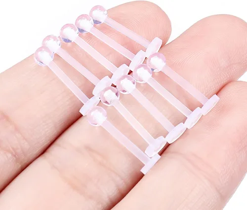 Miniatura 4 de Lcolyoli Aretes transparentes de 16G 18G para deportes, retenedores de piercing transparente, aretes de cartílago, aretes de plástico Bioflex labio