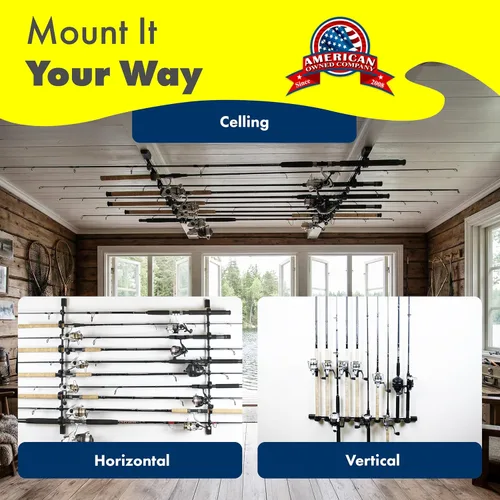 Miniatura 7 de Rush Creek Creations Fishing Rod Holder, Garage Organization and Wall Storage, for Reels, Gear and Accessories (Vertical/Horizontal Rack)