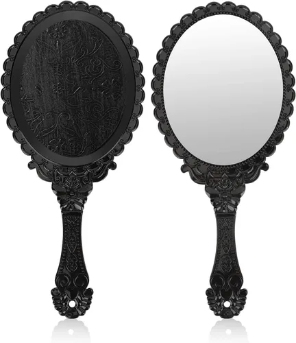 2 espejos de mano vintage, pequeños espejos decorativos de mano para maquillaje facial (negro)