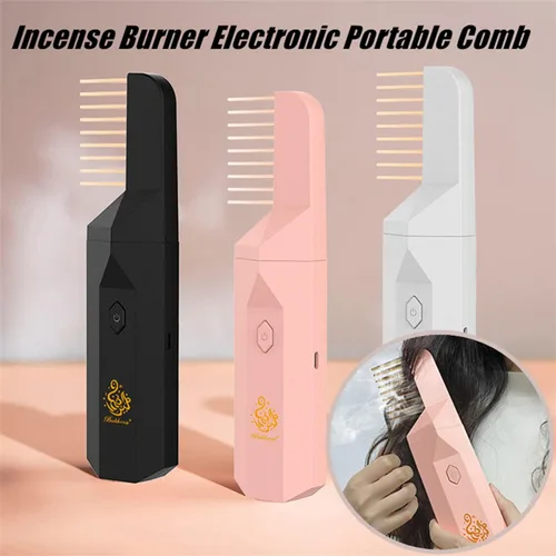 Miniatura 2 de Quemador de incienso árabe, peine electrónico portátil Bakhoor, difusor de aroma musulmán de Ramadán, soporte recargable por USB (negro)
