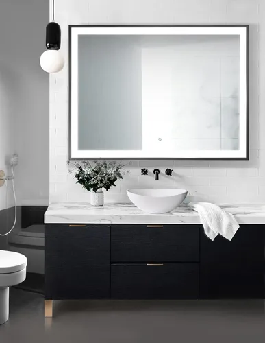Miniatura 2 de Krugg Soho Espejo LED enmarcado para baño Espejo de tocador iluminado incluye atenuador y desempañador Montaje en pared vertical u horizontal