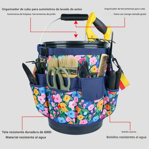 Miniatura 3 de MELOTOUGH Organizador de cubo organizador de herramientas para herramientas de jardín para cubo de 3.5 a 5 galones (flor azul)