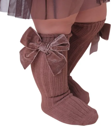 Miniatura 2 de Kayotuas Calcetines altos hasta la rodilla con lazos, calcetines de uniforme con volantes de tubo largo, calcetines de punto acanalado para bebés