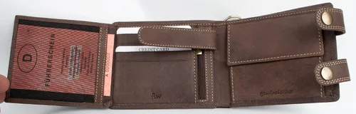 Miniatura 4 de FLW Cartera de cuero genuino marrón para hombre con cadena de 20 pulgadas de largo para colgar, Marrón, Cartera grande