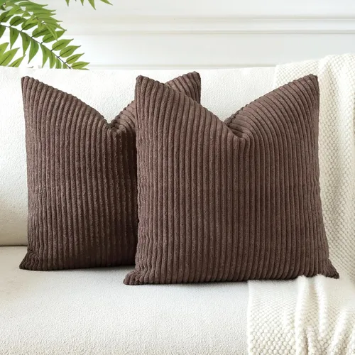 OTOSTAR Paquete de 2 fundas de almohada decorativas de pana suave a rayas, cuadradas, decoración del hogar, fundas de almohada para sofá, cama, sala