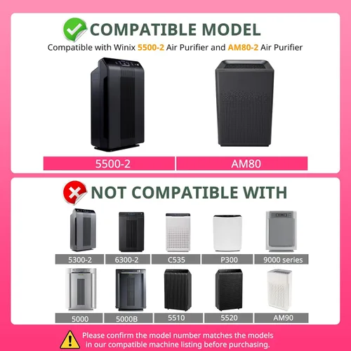 Miniatura 2 de 2 juegos 116130 HEPA filtro de repuesto H 116130 para Winix 5500-2 Plasmawave purificador de aire y modelos AM80 - Filtro HEPA y filtro de carbón