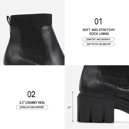 Miniatura 4 de JABASIC Botas de tobillo gruesas para mujer, botas Chelsea elásticas
