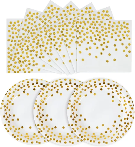 Miniatura 10 de Juego de platos y servilletas de papel rosa y oro rosa - 200 piezas - 100 platos de papel desechables de 7" y 100 servilletas de 6.5", suministros