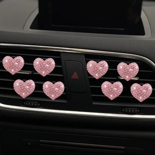 Miniatura 3 de 8 clips de ventilación con forma de corazón brillante, ambientadores de aire de corazón de cristal, clip de ventilación de diamantes de imitación