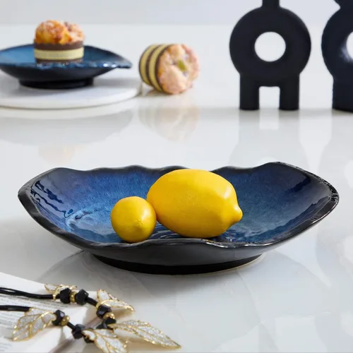 Miniatura 8 de Plato decorativo de cerámica, cuenco decorativo grande de cerámica azul, bandeja de centro de mesa de porcelana, cuenco para llaves, bandeja
