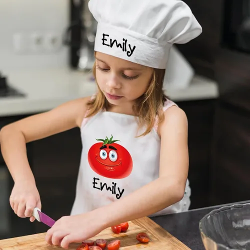 Miniatura 2 de Juego de delantal personalizado y sombrero de chef con nombre personalizado para niños y sombrero de chef ajustable para cocinar, hornear, cocina