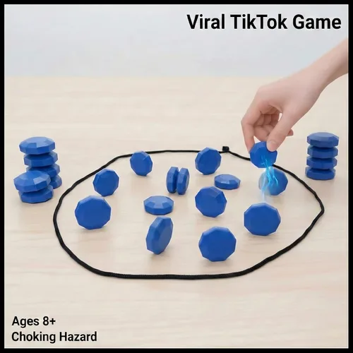 Sooshoom - Juego de ajedrez magnético con piedras de tamaño completo, juego de imán azul con cuerda para niños y adultos, 2-4 jugadores, fiesta