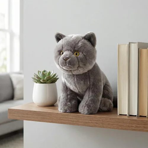 Miniatura 8 de Gato corto británico de peluche, gato gris de peluche de 11 pulgadas, juguete suave para niños (gato británico de pelo corto 2)