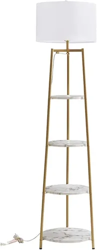 Miniatura 3 de ROSEN GARDEN Lámpara de pie, luz de lectura de pie con estantes y pantalla de tela, lámpara moderna de poste alto, iluminación decorativa de muebles