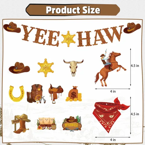 Miniatura 3 de Decoraciones de fiesta de cumpleaños del salvaje oeste, 29 piezas de decoraciones de fiesta de vaquero occidental de Yee Haw, remolinos colgantes