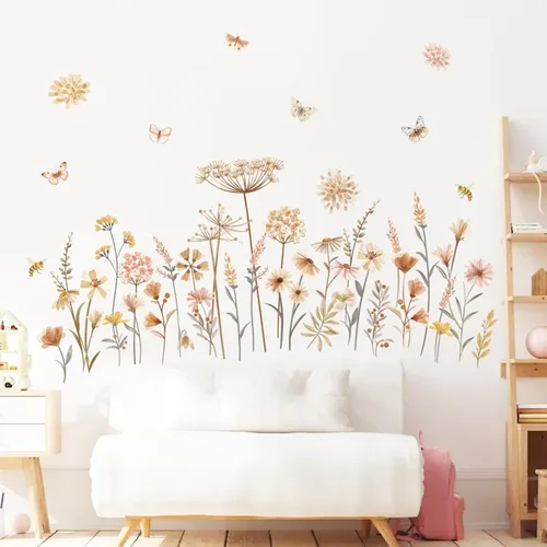 decalmile Adhesivos de Pared Boho de Flores, Adhesivos de Pared de Flores Silvestres, Flores, Dientes de León, Hierba Adhesivos de Pared para Bebé,