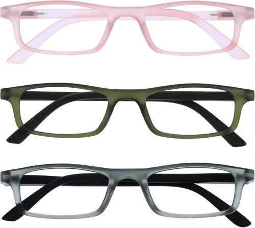 Miniatura 19 de OPULIZE TED - Lentes de lectura para mujeres y hombres, marco mate rectangular, ligero, estrecho, con bisagras de resorte, gris transparente +1.50