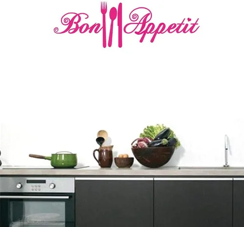 Miniatura 5 de Bon Appetit - Calcomanías de vinilo para cocina, azulejo, tenedor, cuchara, adhesivo de vinilo para cafetería, cafetería, tienda, restaurante, sala