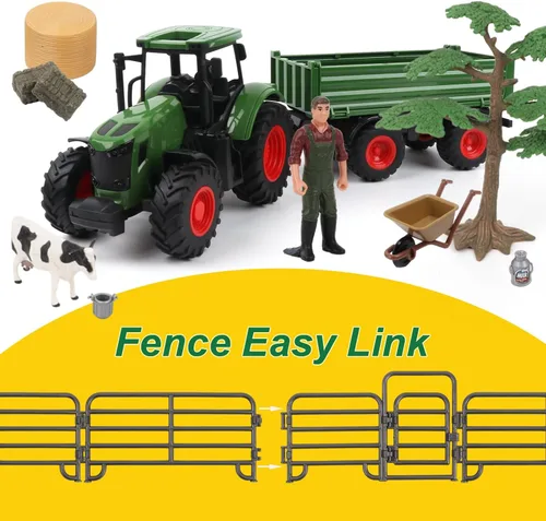 Miniatura 4 de Peagprav Juego de juguetes de tractor de animales de granja - tractor de 16.5 pulgadas con remolque, valla, granjero, árbol, vaca, juego de juguetes