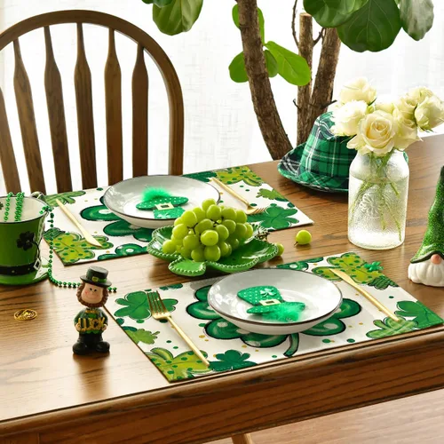 Miniatura 3 de Artoid Mode Dot Shamrock Luck of The Irish St. Patrick's Day - Juego de 4 manteles individuales de 12 x 18 pulgadas para decoración de fiestas