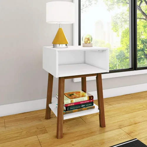 Miniatura 7 de Max & Lily Mesita de noche, mesita de noche moderna de madera maciza de mediados de siglo, mesa auxiliar de almacenamiento para dormitorio, mesita