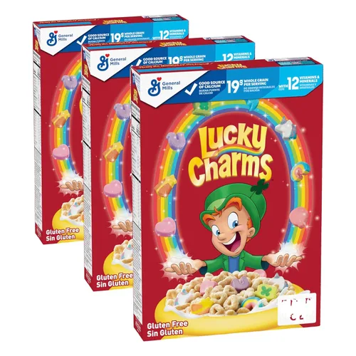 Lucky Charms Cereal sin gluten con malvaviscos, cereales para el desayuno para niños, hecho con grano entero, 10.5 onzas (paquete de 3)