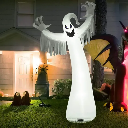 Miniatura 2 de Tangkula Fantasma inflable de Halloween de 12 pies, decoración de fantasma de Halloween con soplador y luces LED, decoración de fiesta de fantasma