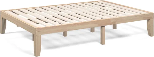 Miniatura 10 de COSTWAY Base de cama de plataforma de tamaño individual, base de colchón de madera de goma maciza de 14 pulgadas con soporte de listones