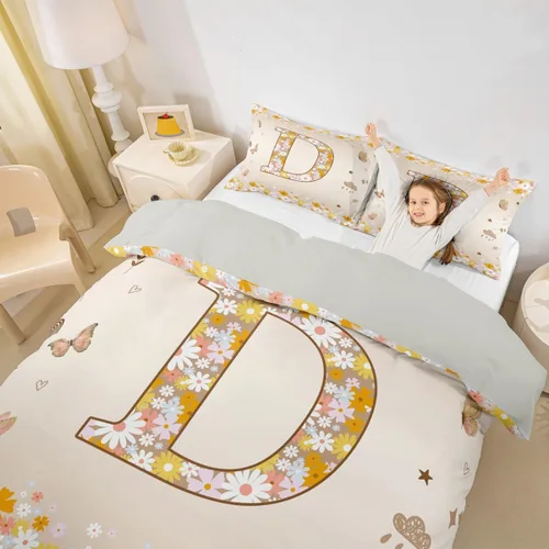 Miniatura 16 de Erosebridal Groovy - Juego de ropa de cama con inicial B de flores de los años 60S y 70S, funda de edredón floral vintage, juego de cama retro