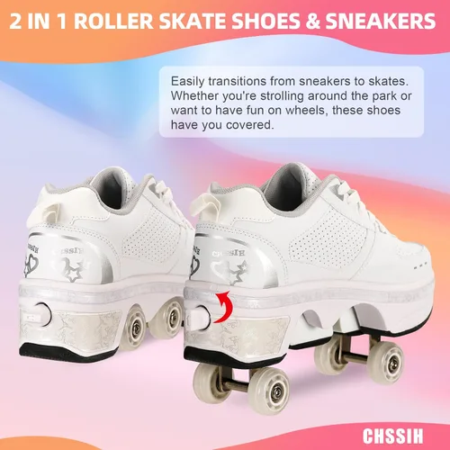 Miniatura 2 de CHSSIH Zapatos de Patines con Ruedas para Niñas, Niños, Mujeres, Hombres y Adultos – Zapatos Retráctiles con Ruedas Zapatos de Patinaje con Ruedas