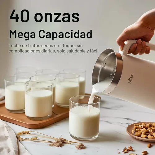 Miniatura 5 de Bear 8 en 1 máquina para hacer leche de nueces, 40oz/1.2L máquina para hacer leche de soja con auto limpieza/retraso de 12H/mantener caliente por