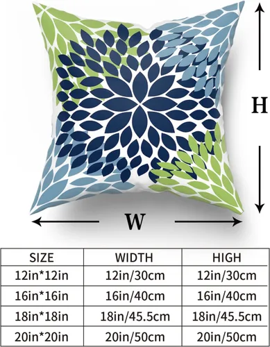 Miniatura 5 de Kawani Fundas de almohada decorativas azul marino verde 16x16 con flores de dalias celestes, juego de 2, estilo moderno rústico, de algodón