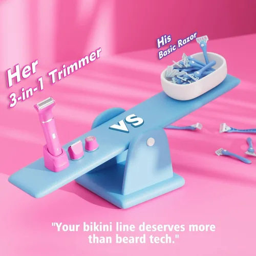 Miniatura 7 de Risina Recortadora de bikini eléctrica para mujer, afeitadora recargable 3 en 1, impermeable, removedor de vello púbico inalámbrico, portátil, sin