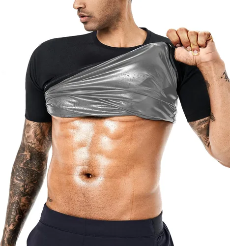 Miniatura 7 de Traje de Sauna para Sudoración para Hombre, Camiseta Entrenador de Cintura, Chaleco de Compresión, Ropa de Gimnasio, Mejorador de Sudor de Manga