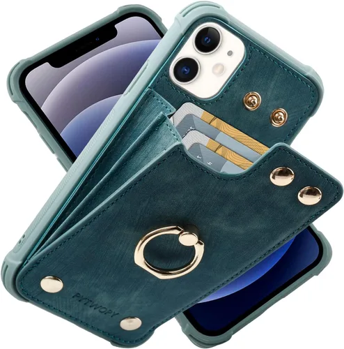 Miniatura 36 de Funda tipo cartera compatible con iPhone XR/10R con tarjetero de crédito, funda protectora de cuero a prueba de golpes compatible con anillo
