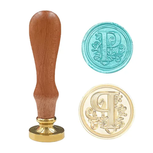 Miniatura 5 de Sello de cera con letra inicial del alfabeto tradicional medieval, sellos de letras con cabeza de latón y mango de madera para tarjeta/sobre/regalo