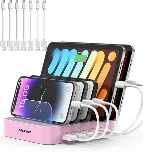 Miniatura 10 de MSTJRY Estación de carga para múltiples dispositivos: Estaciones cargadoras multi USB-A de 5 puertos, organizador multidispositivo, base de carga