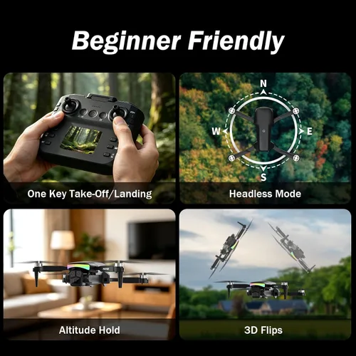 Miniatura 7 de F417PRO Drone con cámara 1080P para adultos y niños, mini dron con pantalla, dron para adultos, lente dual de 90°, luces LED, flujo óptico, batería