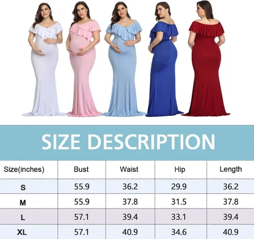 Miniatura 6 de Vestido largo de maternidad con volantes, elegante vestido de fotografía, vestido elástico delgado para sesión de fotos